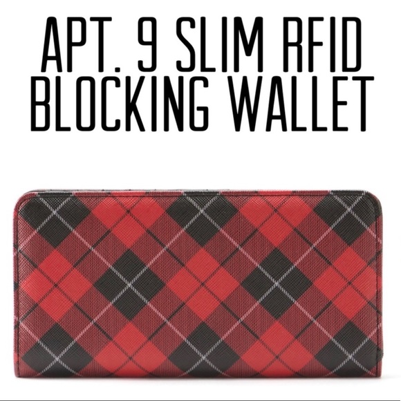 Apt. 9 Handbags - APT. 9 SLIM RFID BLOCKING WALLET PLAID DESIGN